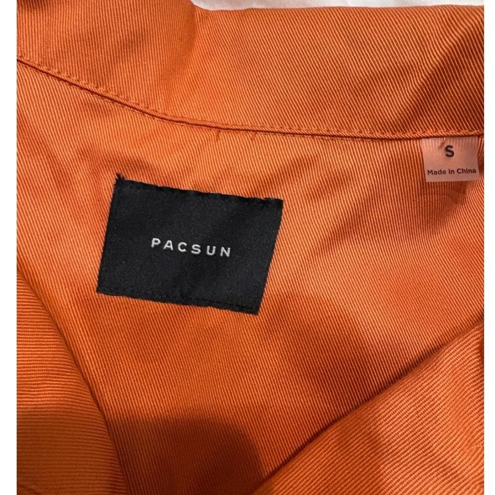 Pacsun Crimson Pub Graphic Button Up Shirt Orange Long Sleeve Men's Size S
